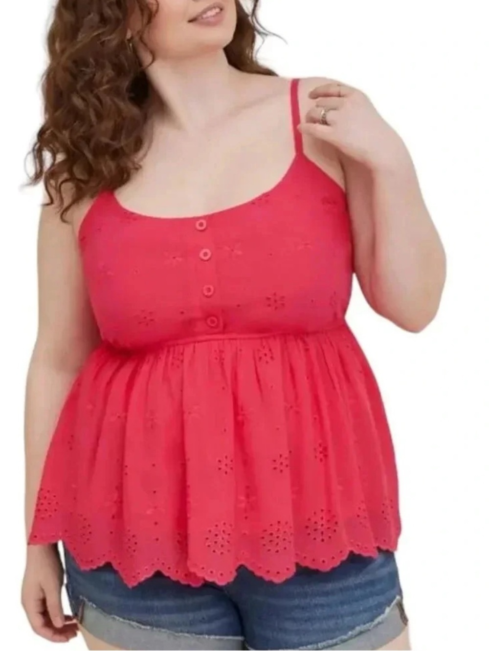 NWT Torrid Eyelet Peplum Tank, Size 3X (22/24), Raspberry